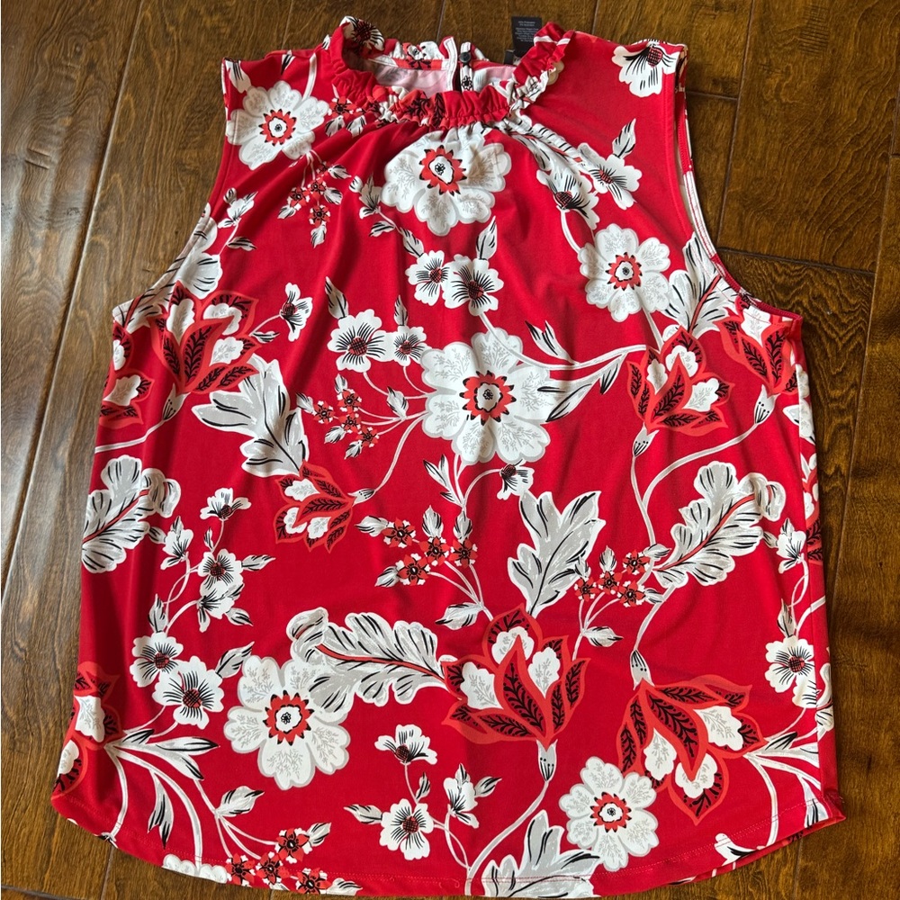 Ann Taylor Red Floral Sleeveless Blouse xl